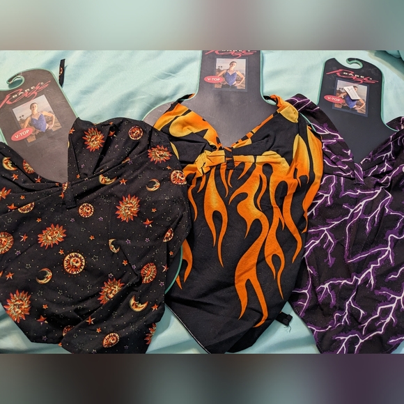 Vintage 90s bandana Top, 3 styles, sun moon celestial print, flames, lightning, - Picture 5 of 5